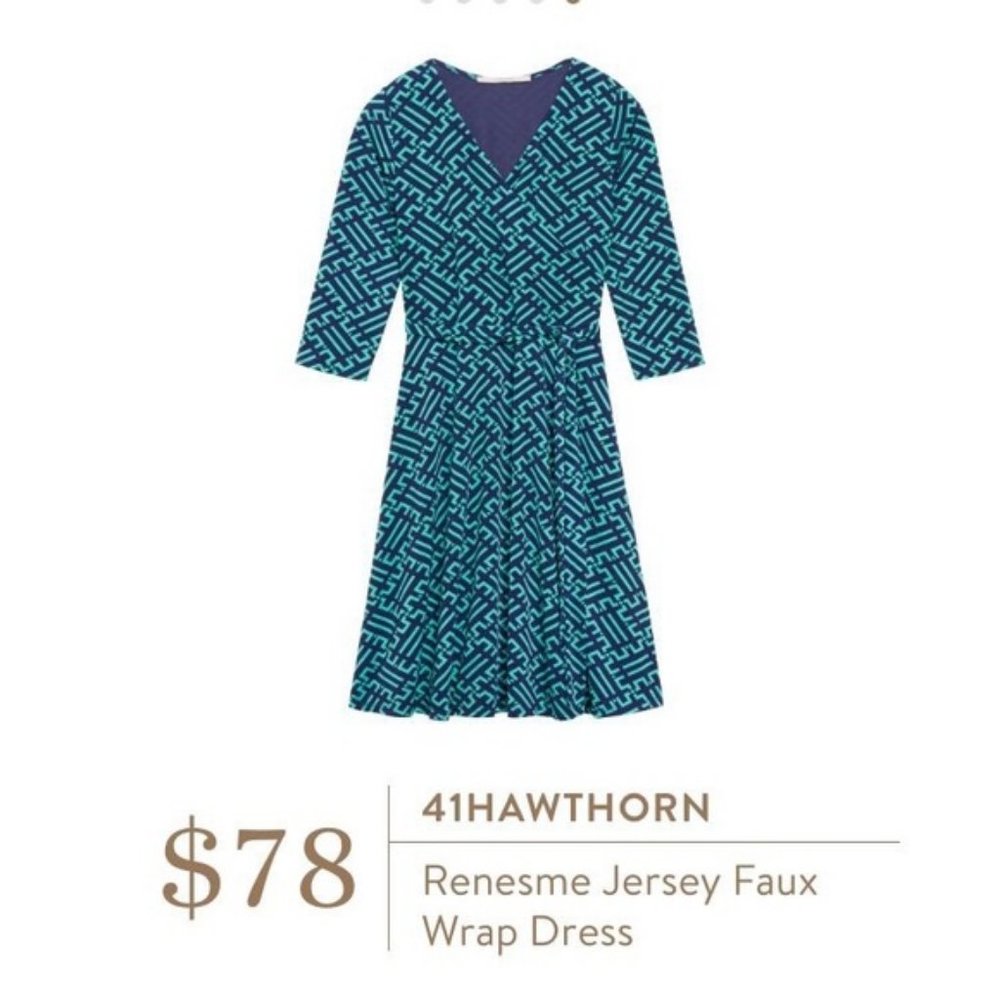 NWOT 41 Hawthorn Renesme Jersey Faux Wrap Dress — Geometric Print